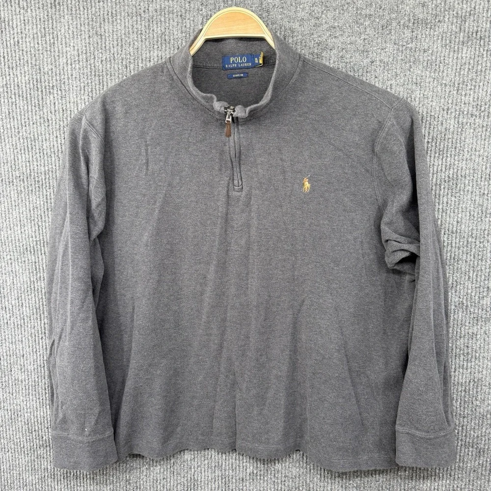 Polo Ralph Lauren Men's Estate Rib 1/4 Zip Pullover Sweater XL Gray‎ Preppy